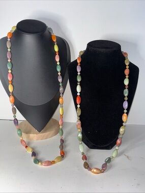Vintage Tutti Frutti Lucite Bead Necklace Lot 2 Long Multicolor Marbled Retro